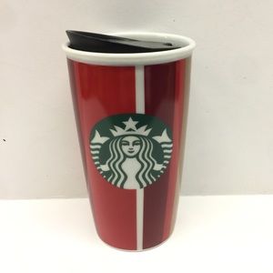 Starbucks Striped Travel Mug Red Tumbler Ceramic